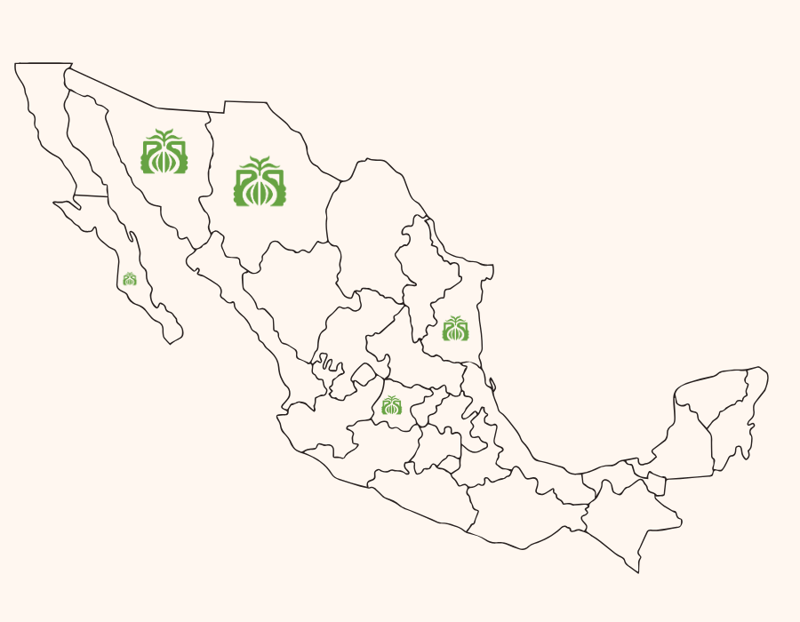 Sourcing map of mexico showing our local produce farms producing year round fresh produce.